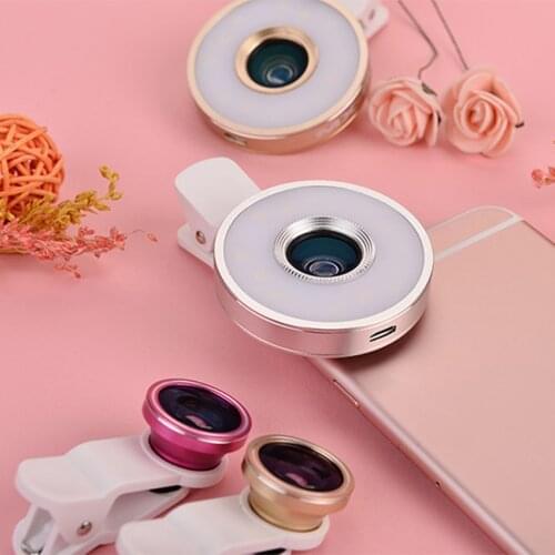 6 in 1 Beauty Selfie LED Fill Light Clip-on Wide Angle Macro Lens Night Best Photo/Video Using For Cell Phone Tablets New 2020