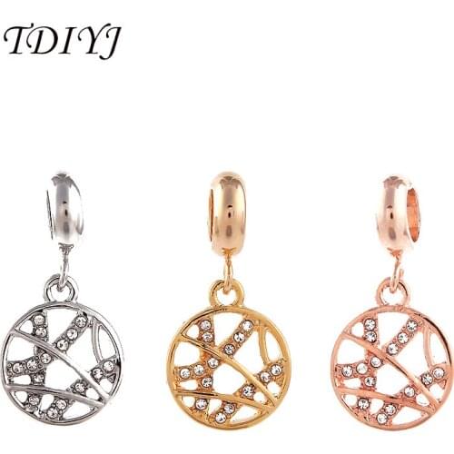 TDIYJ New Design Volleyball Charms Pendant with Crystals for Lambskin Leather Bracelets for Women Accessories 6Pcs/lot