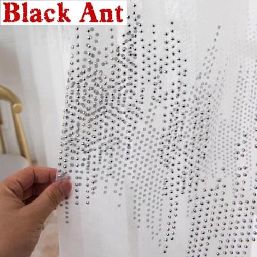 Bright Diamond Design Bead Tulle Curtains Living Room Nordic Luxury White Sheer Voile Fabric Fashion Window Screen Cortina X818F