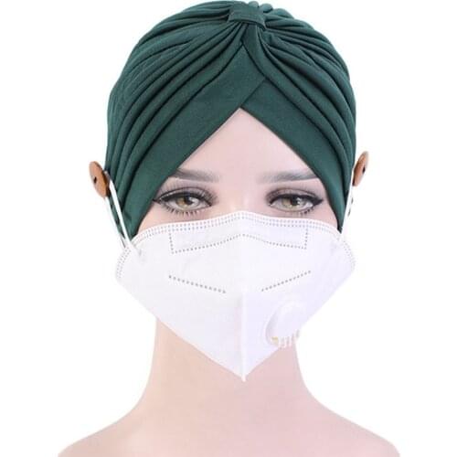Face Cover Accessories Female Headscarf Bonnet India Hat Button Headband Turban Caps Women Anti-tight Ears Turban Mouth