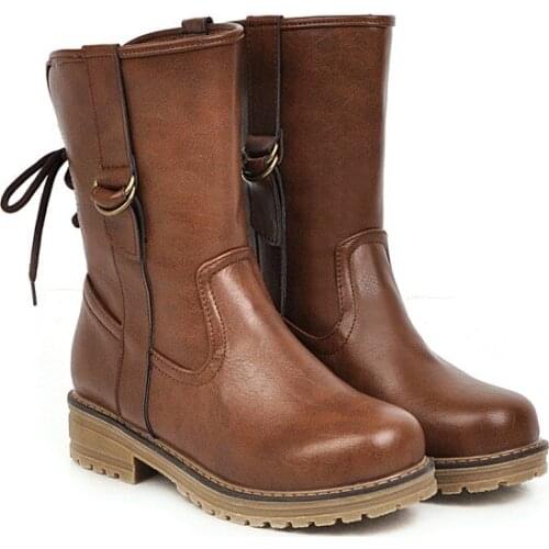 Big Size boots women shoes ankle boots for women ladies boots shoes woman winter Round head thick with low heel