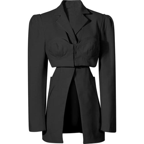 Women High Street Blazer Cutout False Two Piece Spring Autumn Blazer Coat