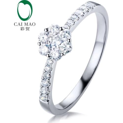 CaiMao 0.29CT Cluster Natural Diamond Ring Solid 14kt Gold Engagement Ring for Women