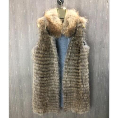 Raccoon fur vest real raccoon fur jacket knitted fur vest