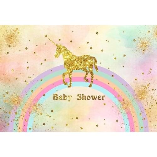 Starry Sky Gold Powder Photography Background Rainbow With Twinkle Stars Gloden Unicorn Backdrop For Baby Girl Shower Decortion