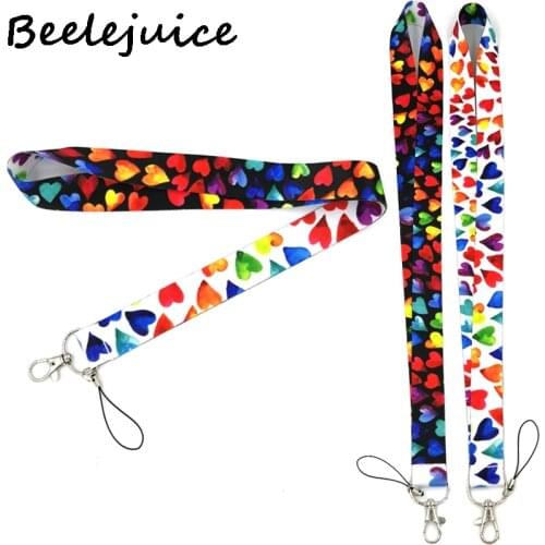 100pcs Rainbow color heart simple Neck keychain necklace Cartoon Neck Strap Lanyard ID badge holder Keychain Lanyard holder