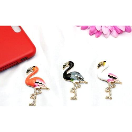 12pcs/lot Min.$15 (Mixed Order) 3cm*5.6cm Rhinestone paint flamingo Turkey Cell Phone DIY Alloy Bird Decoration charms