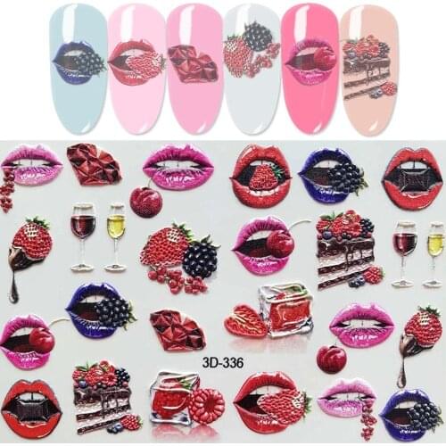 3D Acrylic Engraved Flower Embossed Fruit Cake Ice Cream Pattern Nail Water Decals Fashion Empaistic Nail Water Slide Decals