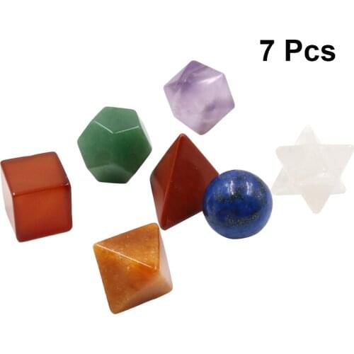 7pcs Healing Crystal Platonic Solids Sacred Geometry Set With Merkaba Star Carved Chakra Stone For Meditation Therapy Healing