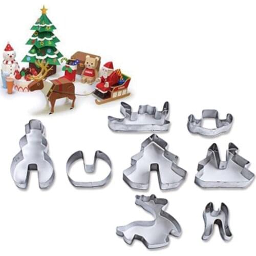 8pcs/Set Baking Tools Stainless Steel 3D Christmas Cookie Cutters Cake Cookie DIY Molds Kitchen And Bar Accessories