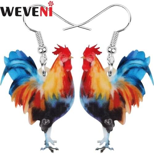 WEVENI Acrylic Rooster Cock Chicken Earrings Farm Animal Drop Dangle Decoration Jewelry For Women Girls Teens Kid Hot Sales Gift