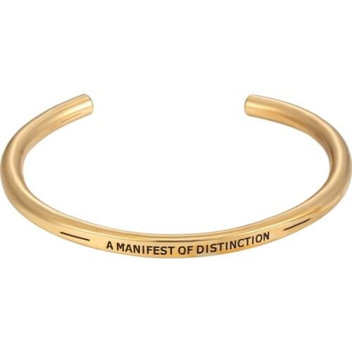 New Arrival Engraved "A MANIFEST OF DISTINCTION" Cuff Bangle For Women Titanium Steel Gold Color Jewelry Bangle wholesale