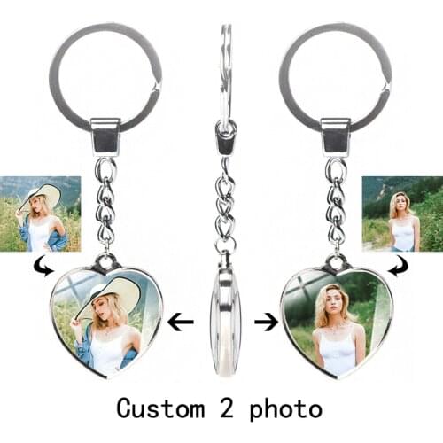 Custom keychain with personalized photo Double sided heart keychain female car family couple gift fashion crystal glass jewelry