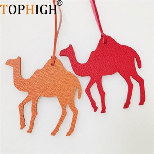 TOPHIGH Original Custom Made Cute Genuine Leather Camel Keychain For Women Backpack Fashion Animal Women Bag Charm Accessories