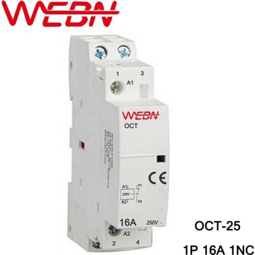 OCT Series AC Household Contactor 230V 50/60Hz 1P 16A 1NC One Normal Close Din Rail Contactor