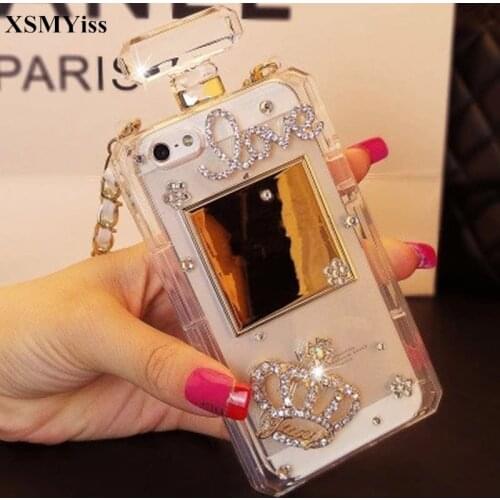 XSMYiss Diamond Crown Perfume Bottle Shaped Chain Handbag Case Cover For Samsung S20 S8 S9 S10 Plus Note 20 10 Plus 8 9 Case