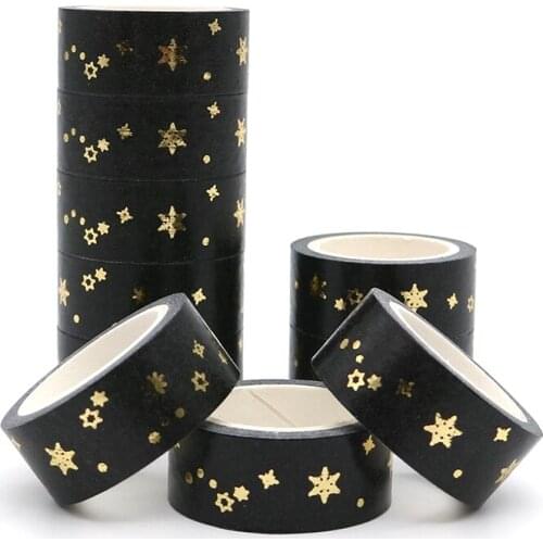 5m*15mm Golden Foil Star Snowflakes Washi Tape Japanese Stationery Scrapbooking Decorative Adhesive Masking Tape 1 PCS
