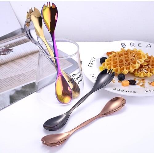 Travel Tableware Dual-purpose Spoon Portable Tableware Fork Stainless Steel Spoon Fork Colorful Rainbow Bento Accessories