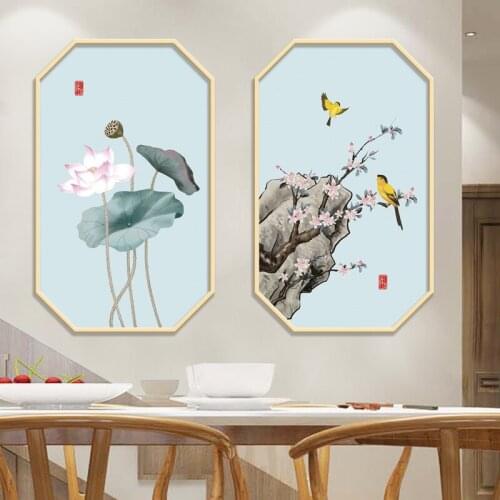 Two Diptych Painting Wall Sticker Flower Bird Home Decor Bedroom Living Room Backdrop Wall Decal Room Decoration Aesthetic Mural