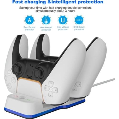 Dual Charger Stand Controller Charging Station Dock Gamepad Joysticks Fast Charging Base with LED Indicator Light for Sony PS5