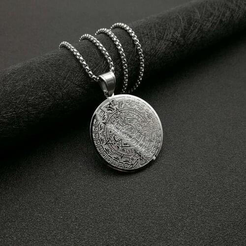 POTCET neutral stainless steel double-sided pattern Virgin Titanium Pendant Necklace Geometric Fashion Hip Hop Party Jewelry