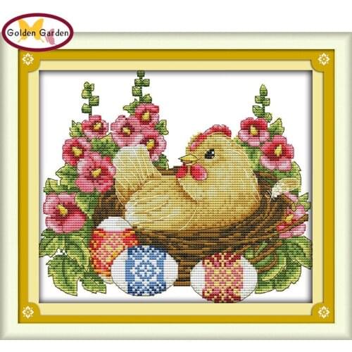 GG Hen and Eggs Cross Stitch Set Handmade Craft Needlework Cross-Stitch Embroidery Kit Joy Sunday Cross Stitch for Home Decor