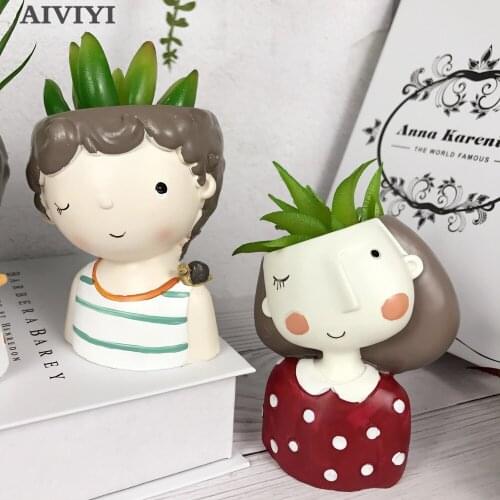 Boy Girl Flower Pot Combination European Style Succulent Plants Planter Pot Mini Bonsai Cactus Flower Pot Home Decor Craft