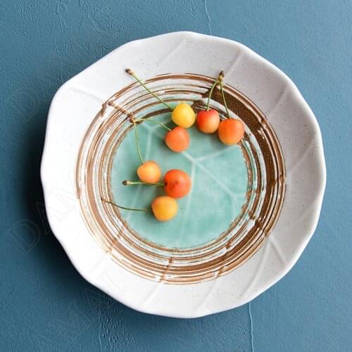 Creativity Ceramic Plate Painted Leaves Breakfast Bread Plates Relief Western Steak Dishes European Home Kitchen Tableware