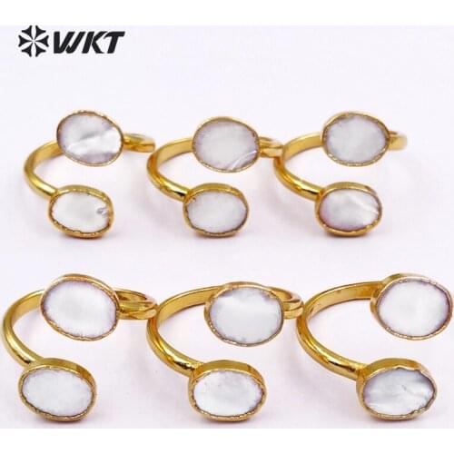 WT-R299 wholesale shell rings fashion double stone rings oval shape rings high quality natural white shell ring for women making