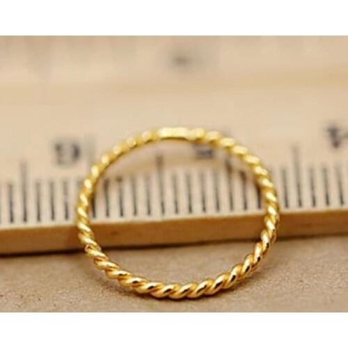 Real Solid 24K Yellow Gold Ring Women Luck Twist Band Ring US5-8 1mmW Best Gift