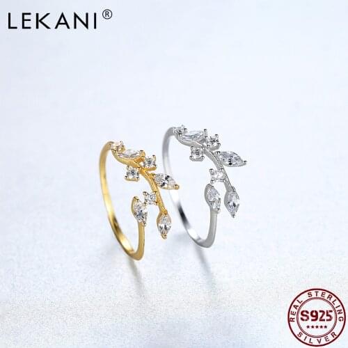 LEKANI 925 Sterling Silver Handmade Olive Leaf Rings for Women Exquisite Adjustable Open Ring Silver Jewelry Wedding Gifts