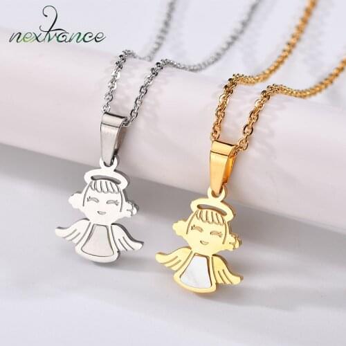 Nextvance Angel Pendant Necklace Girl Choker Necklace Stainless Steel Jewelry For Religious Christian