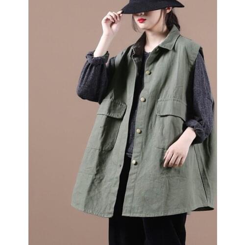 Waistcoat Autumn New Style Korean Loose Large Size Solid Color Tooling Single-breasted Sleeveless Denim Vest Jacket Women K1149