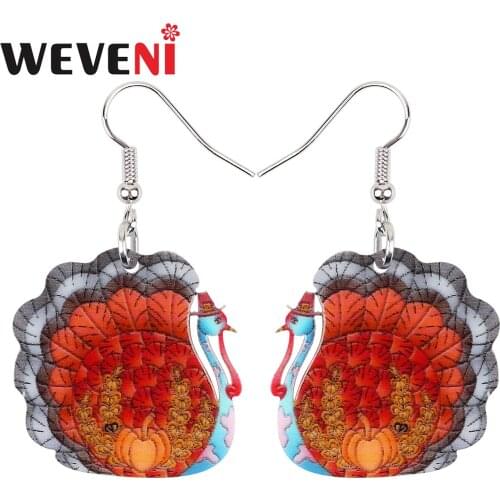 WEVENI Acrylic Thanksgiving Cartoon Cute Turkey Chicken Earrings Long Drop Dangle Fashion Animals Jewelry Gifts For Women Girls