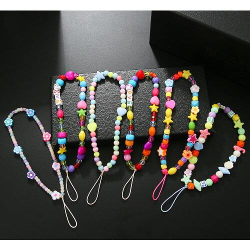 Mobile Phone Accessory Straps Neck Mobile Phone Straps Bead Hanging Chain For Phone Mobile Boho Ornament Key Chain