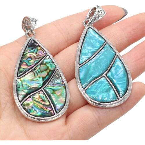 Natural Paua Abalone Shell Charms Water Drop Shape Mother of Pearl Shells Pendant for Women Jewelry Making DIY Necklace 30x53mm