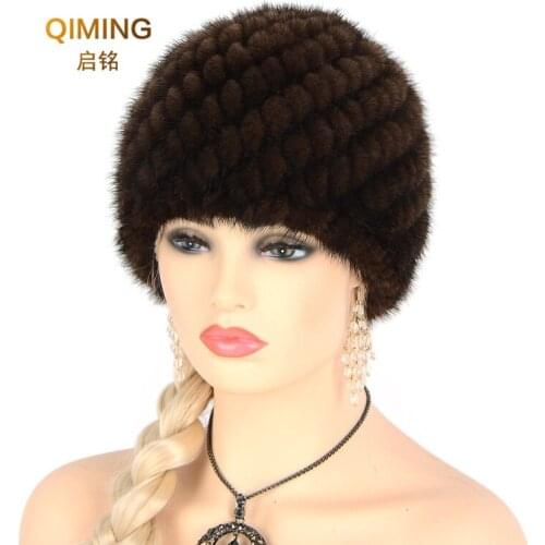 Mink fur Hats Keep Warm Organization Wool Knitting Pineapple Cap Really Leather and Winter Snow Beanie Hats Russian Real Fur Hat