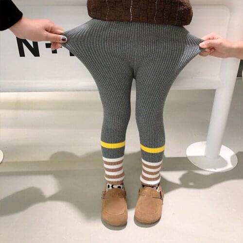 Winter New Girls Leggings Toddler Kids Fashion Striped Plus Velvet Pants Korean Cotton Soft Elasticity Warm Trousers for Girls