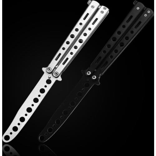 440C Stainless Steel knife butterfly Practice Butterfly Training Knife Black butterfly knife dull tool with holes free shipping