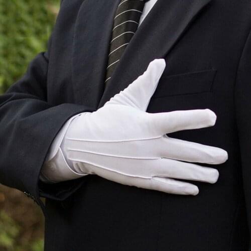 Men Spandex Thin Black White Parade Gloves Formal Tuxedo Costume Honor Guard Mittens for Coin Jewelry Silver Inspection