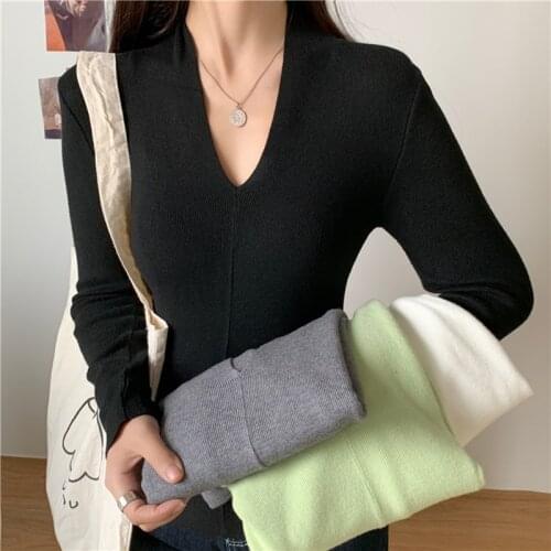 Pullover Knit Sweater Women 2021 Winter Clothes Women Jumper Sexy V Neck Knitted Winter Tops Knitwear Pull Femme Sweaters