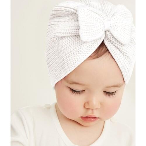 Pureborn Knitted Bonnet Boys Girls Hats Candy Color Bowtie Cap Newborn Baby Accessories Boutique Gift Spring Winter