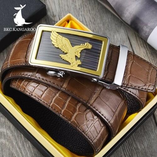 BKC.KANGAROO men belt eagle genuine leather luxury brand casual automatic buckle high quality brown formal belts fro man Gifts