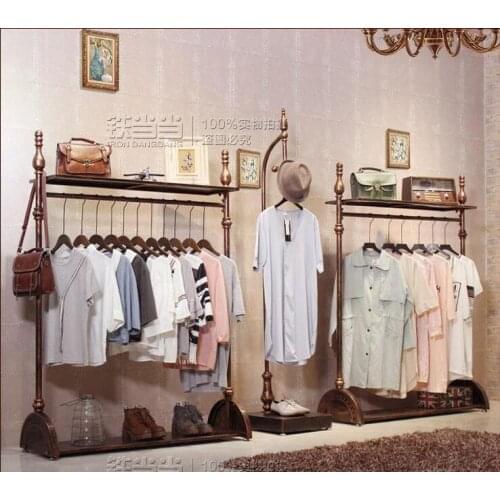 Tieyi retro clothing store rack display rack, womens clothing store rack hanging clothes rack landing shop decoration