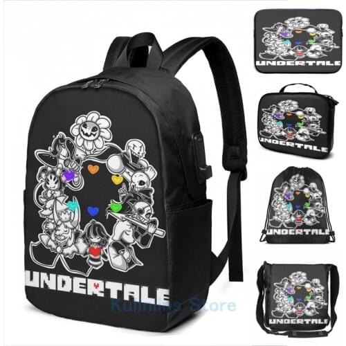 Funny Graphic print Undertale USB Charge Backpack men School bags Women bag Travel laptop bag