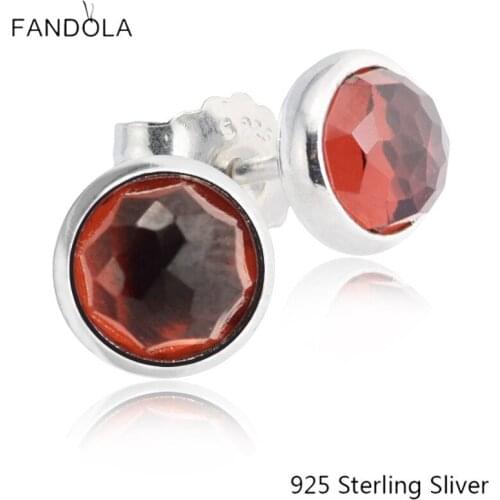 CKK 925 Sterling Silver January Droplets, Garnet Stud Earrings Original European Style DIY Jewelry Making