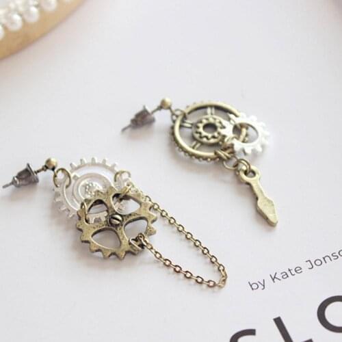 Ear Studs Steampunk Gears Alarm Clock Circle Earrings Vintage Link Chain Steam Punk Earrings Women Girls Fashion Street Jewelry
