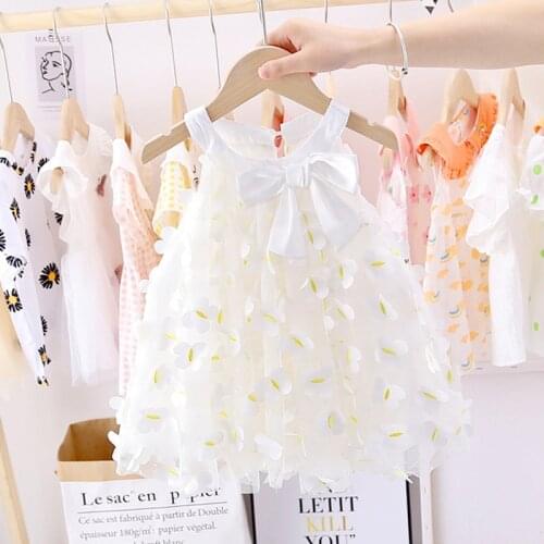 Baby Girls Sweet Bowknot Princess Mesh Dress Summer 2020 New Girl Childrens Puff Yarn Dress kids baby girl cloths