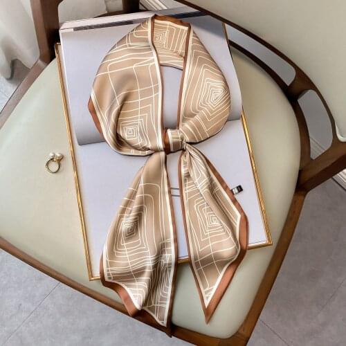 2021 Fashion Women Scarf Bag Long Hair Neck Tie Headband Small Narrow Satin Silk Ribbon Neckerchief Skinny Scarf Decoration