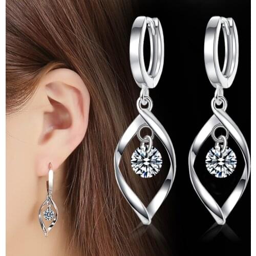 Pretty Womens Earrings Copper Zircon Crystal Dangle Studs Earring For Girls Jewelry